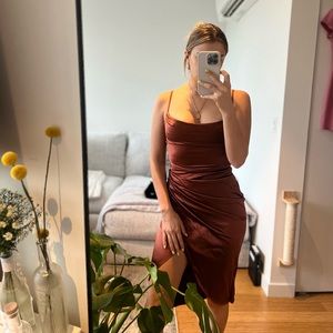 copper tone silky dress